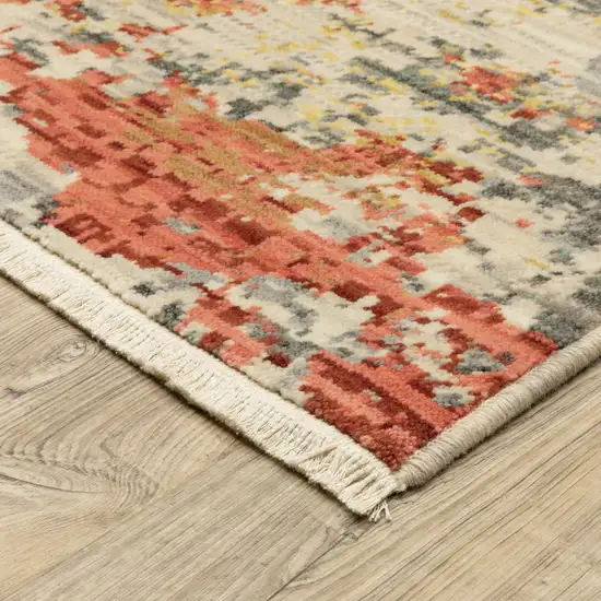 12' Beige And Pink Abstract Runner Rug With Fringe Photo 9