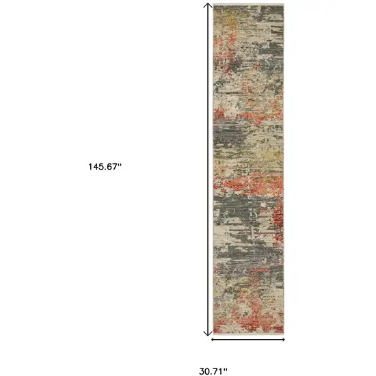 12' Beige And Pink Abstract Runner Rug With Fringe Photo 3