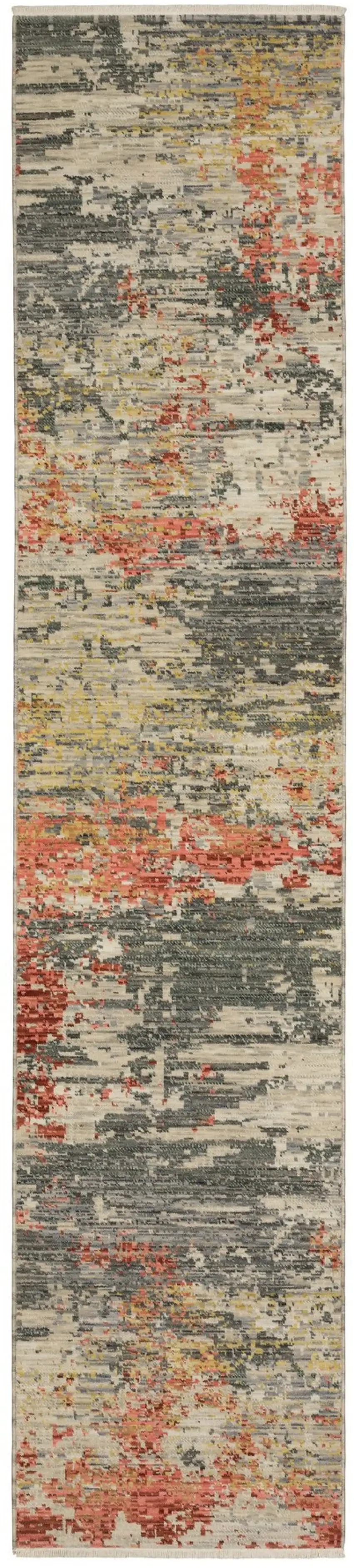 12' Beige And Pink Abstract Runner Rug With Fringe Photo 5