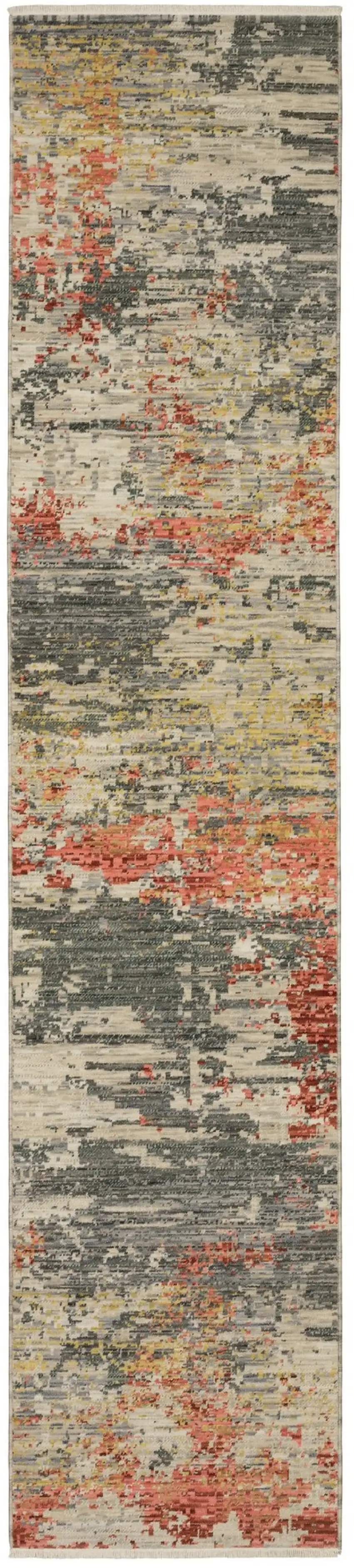12' Beige And Pink Abstract Runner Rug With Fringe Photo 2