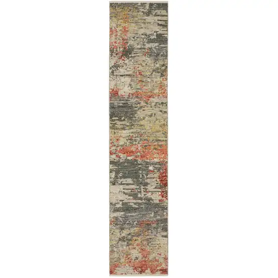 12' Beige And Pink Abstract Runner Rug With Fringe Photo 2