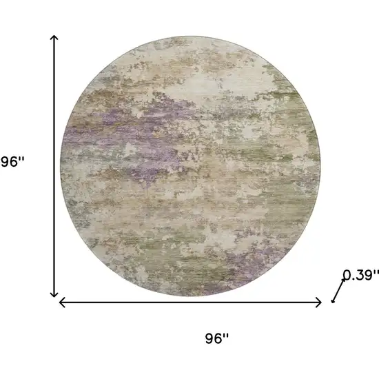 8' Beige And Purple Abstract Washable Round Rug With UV Protection Photo 8