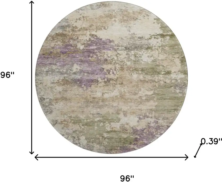 8' Beige And Purple Abstract Washable Round Rug With UV Protection Photo 8