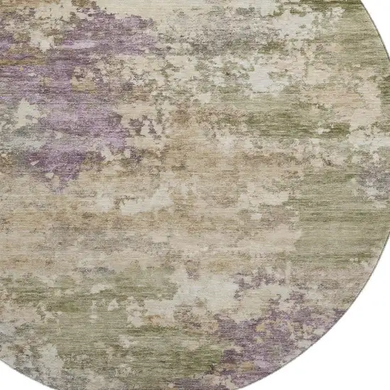 8' Beige And Purple Abstract Washable Round Rug With UV Protection Photo 3