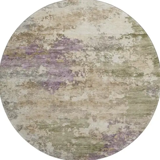 8' Beige And Purple Abstract Washable Round Rug With UV Protection Photo 4