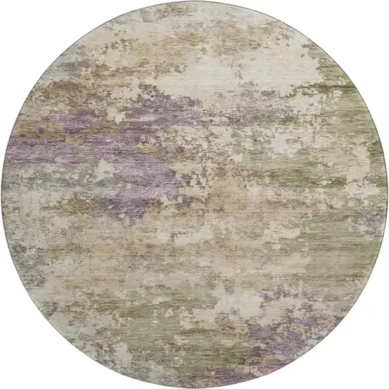 8' Beige And Purple Abstract Washable Round Rug With UV Protection Photo 1