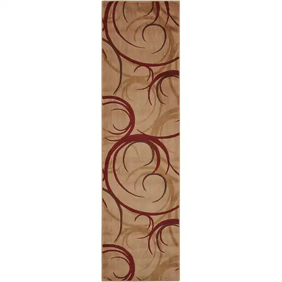 8' Beige And Red Abstract Non Skid Runner Rug Photo 2