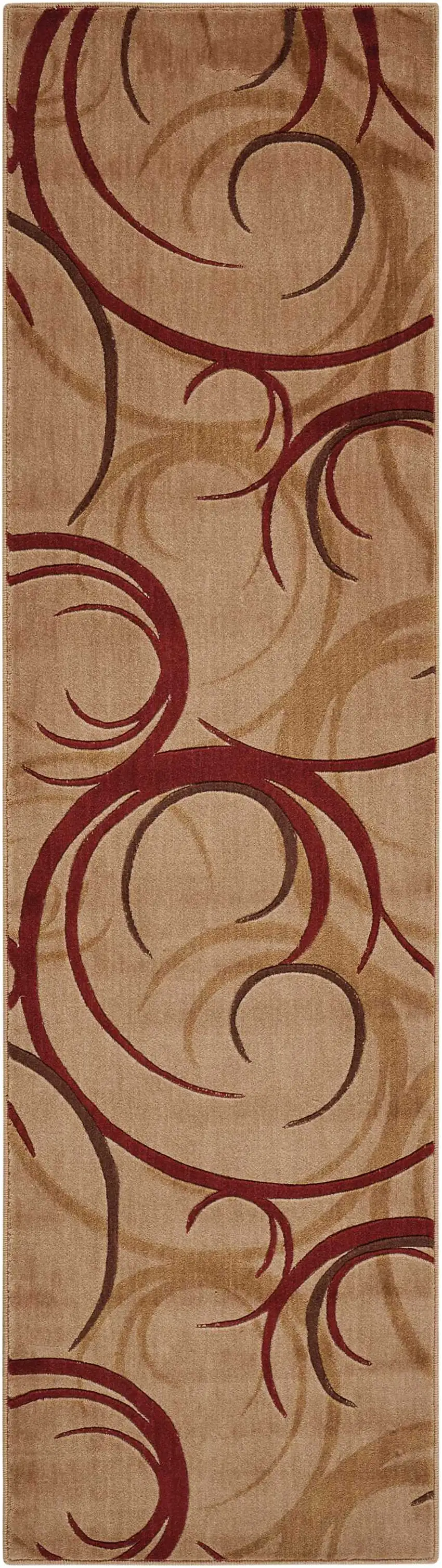 8' Beige And Red Abstract Non Skid Runner Rug Photo 2