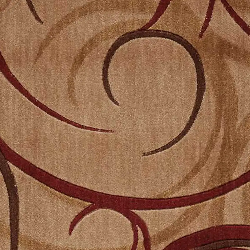 8' Beige And Red Abstract Non Skid Runner Rug Photo 7