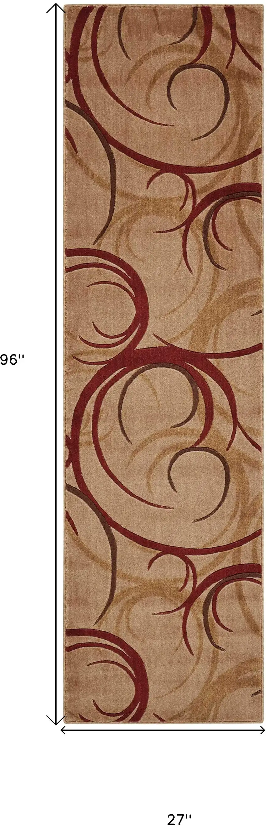 8' Beige And Red Abstract Non Skid Runner Rug Photo 3