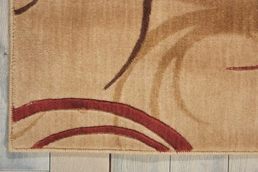 8' Beige And Red Abstract Non Skid Runner Rug Photo 6