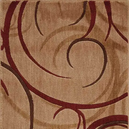 8' Beige And Red Abstract Non Skid Runner Rug Photo 8