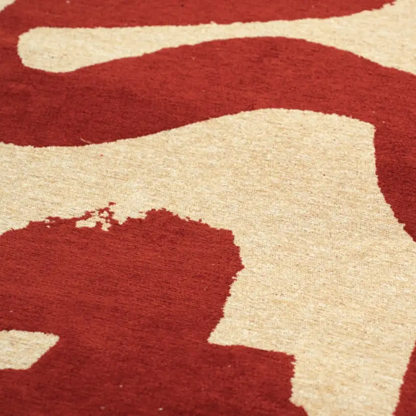 8' Beige And Red Abstract Washable Round Rug With UV Protection Photo 7