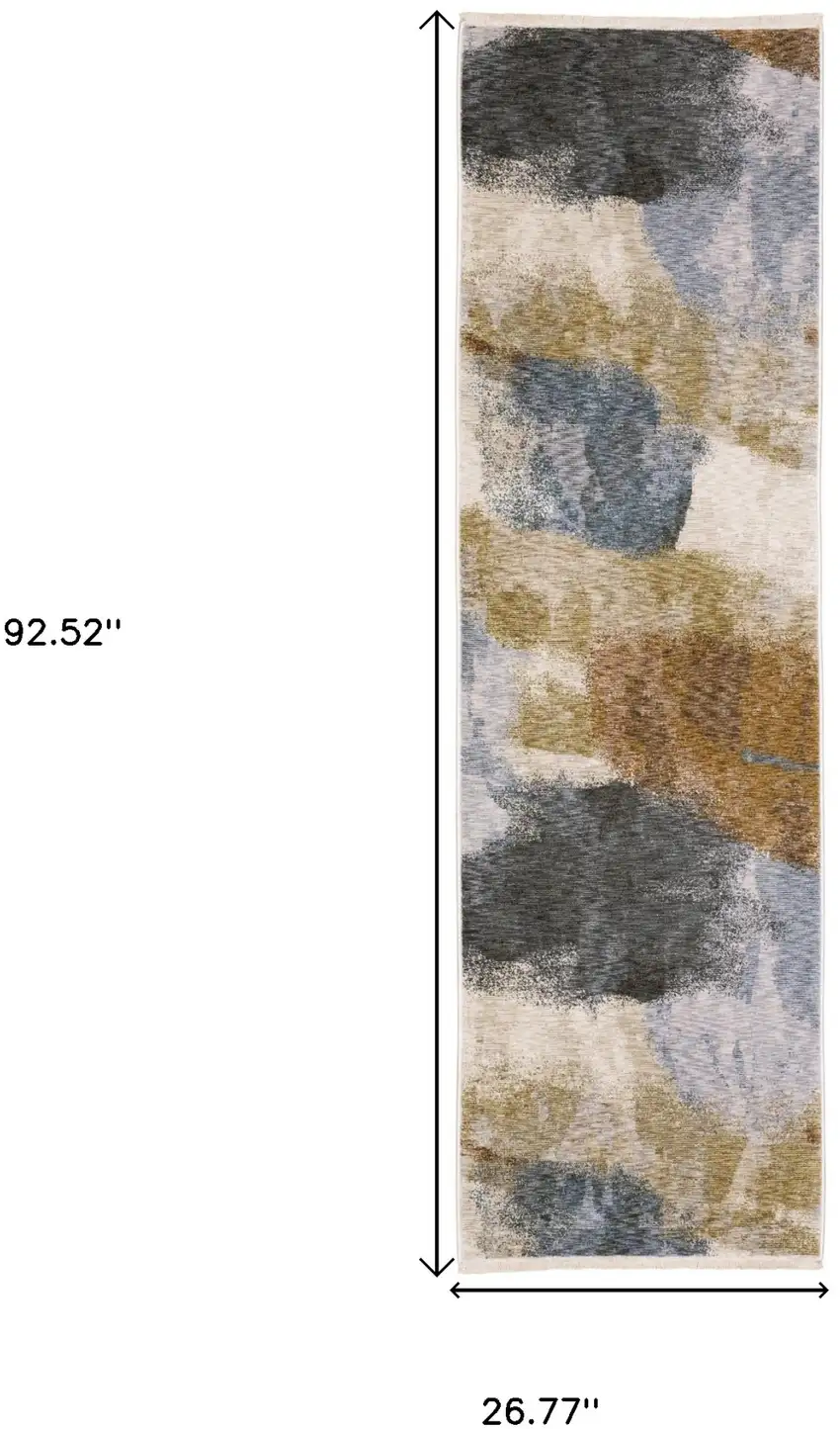 8' Beige And Rust Abstract Runner Rug With Fringe Photo 3