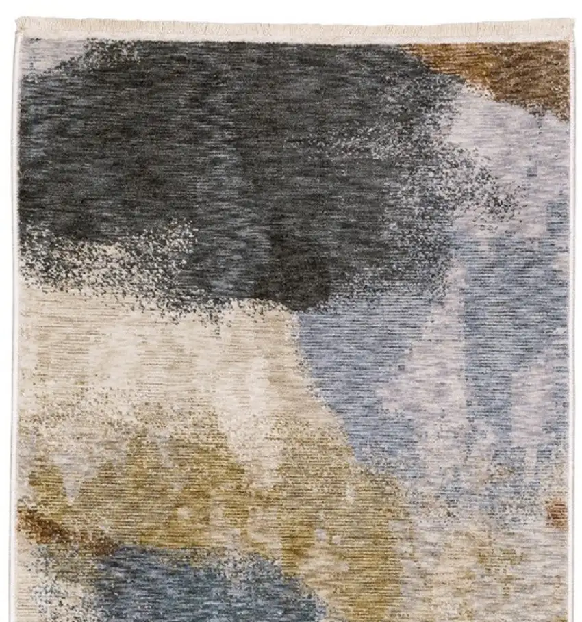 8' Beige And Rust Abstract Runner Rug With Fringe Photo 4
