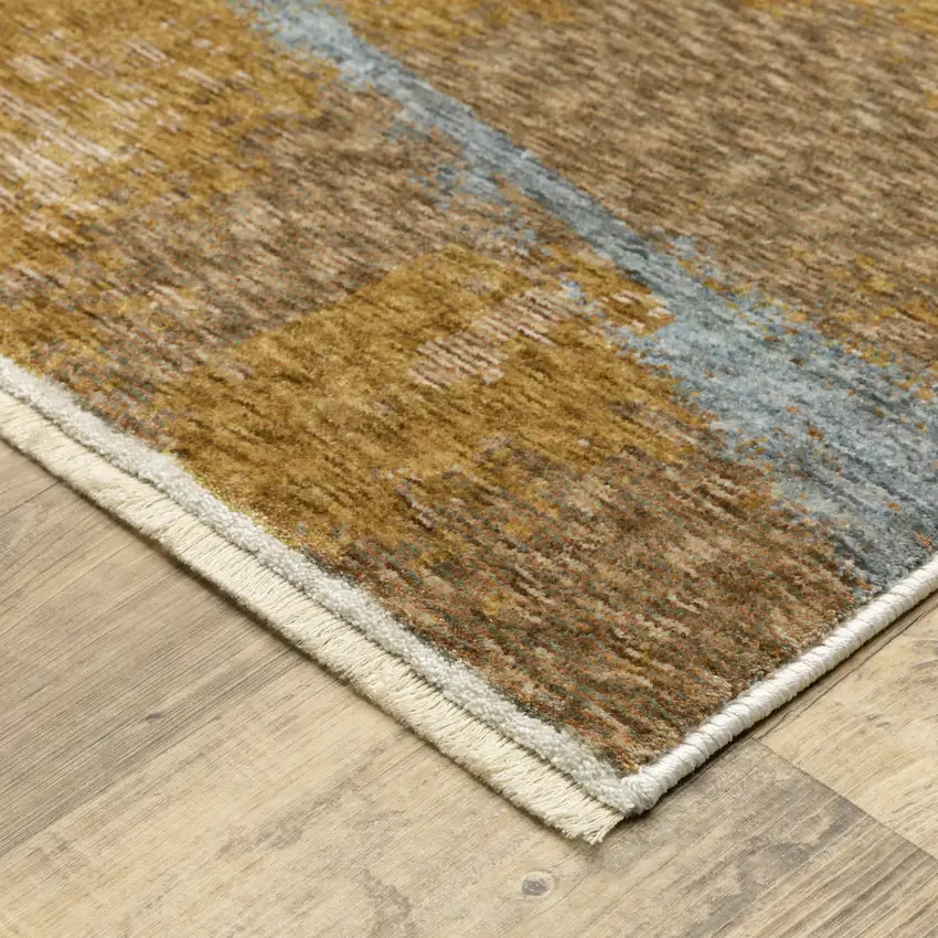 8' Beige And Rust Abstract Runner Rug With Fringe Photo 5