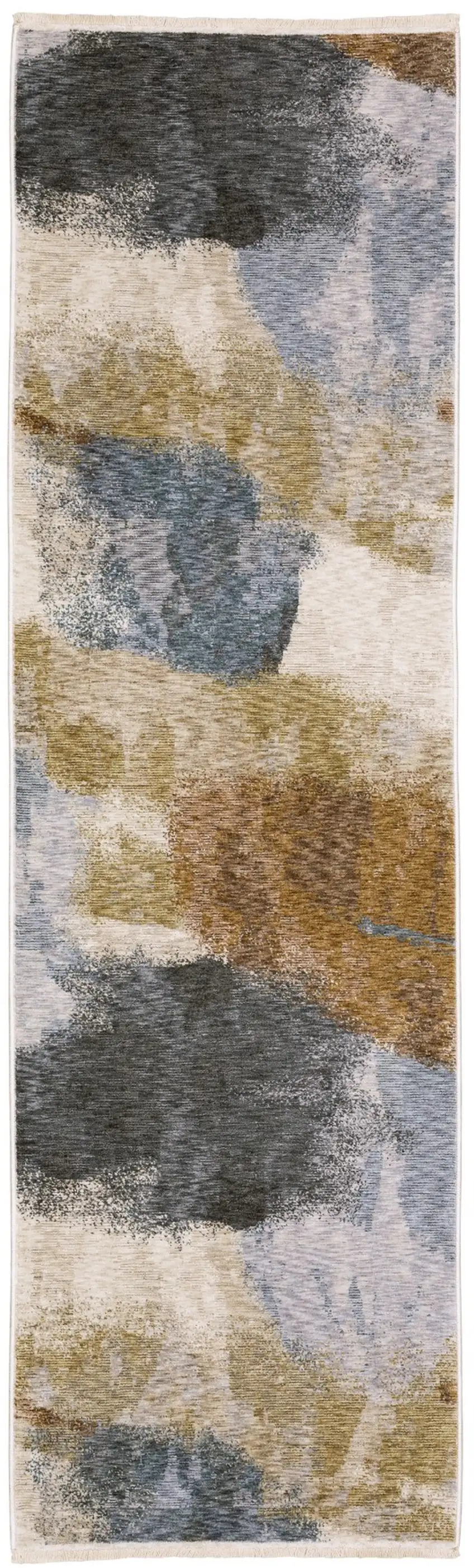 8' Beige And Rust Abstract Runner Rug With Fringe Photo 2