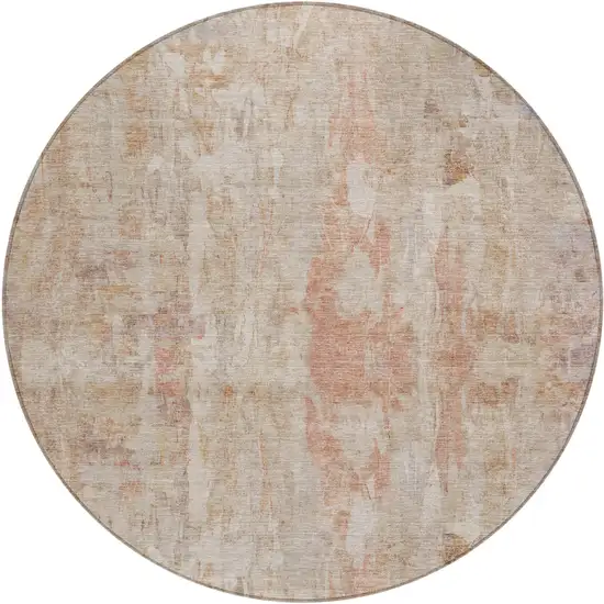 8' Beige And Salmon Round Abstract Washable Indoor Outdoor Area Rug Photo 1