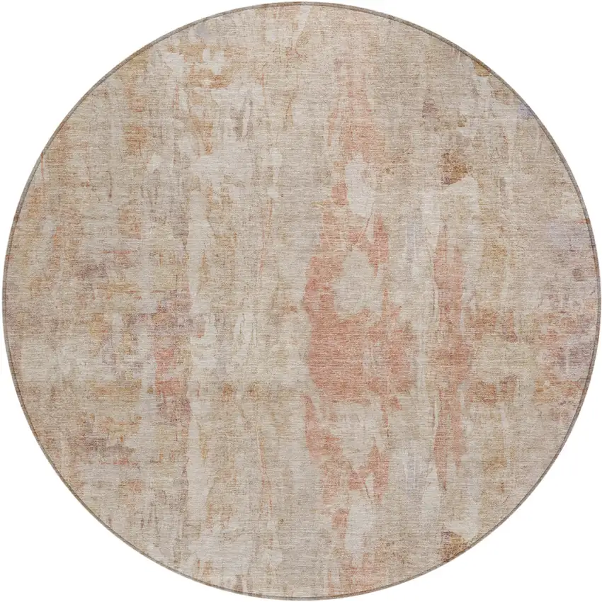 8' Beige And Salmon Round Abstract Washable Indoor Outdoor Area Rug Photo 1