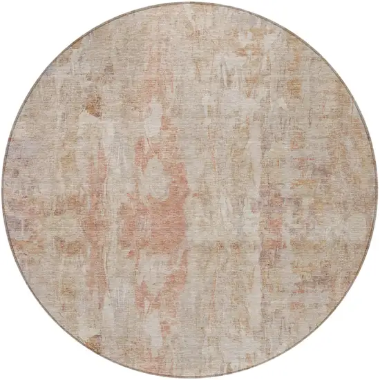 8' Beige And Salmon Round Abstract Washable Indoor Outdoor Area Rug Photo 4