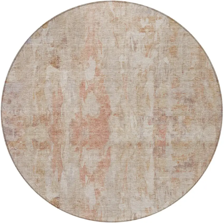 8' Beige And Salmon Round Abstract Washable Indoor Outdoor Area Rug Photo 4