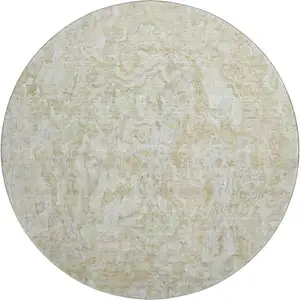 Photo of 8' Beige And Silver Abstract Washable Round Rug With UV Protection