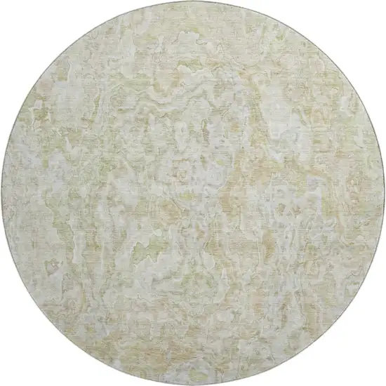 8' Beige And Silver Abstract Washable Round Rug With UV Protection Photo 1
