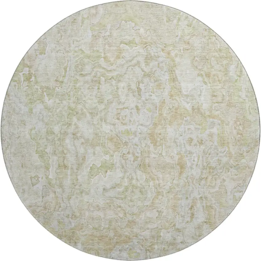 8' Beige And Silver Abstract Washable Round Rug With UV Protection Photo 1