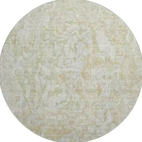 8' Beige And Silver Abstract Washable Round Rug With UV Protection Photo 3