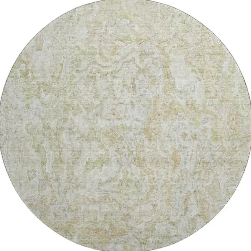 8' Beige And Silver Abstract Washable Round Rug With UV Protection Photo 3