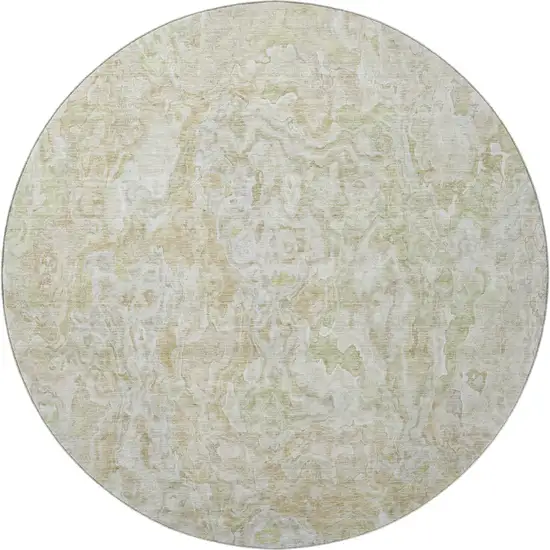 8' Beige And Silver Abstract Washable Round Rug With UV Protection Photo 4