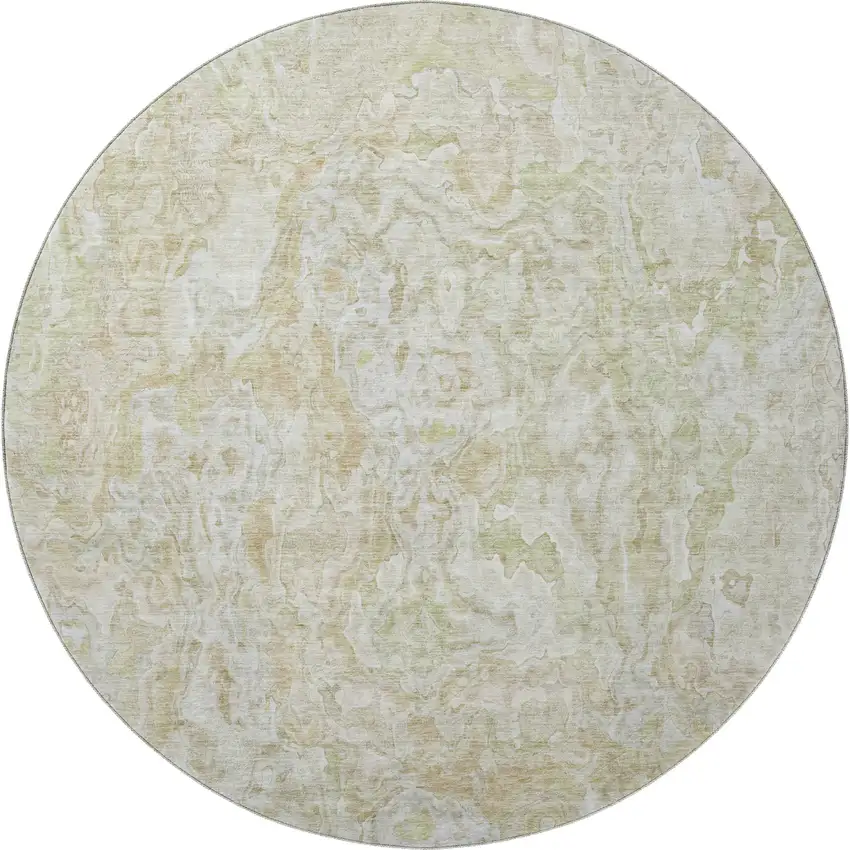 8' Beige And Silver Abstract Washable Round Rug With UV Protection Photo 4