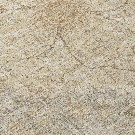 8' Beige And Silver Round Oriental Washable Indoor Outdoor Area Rug Photo 9