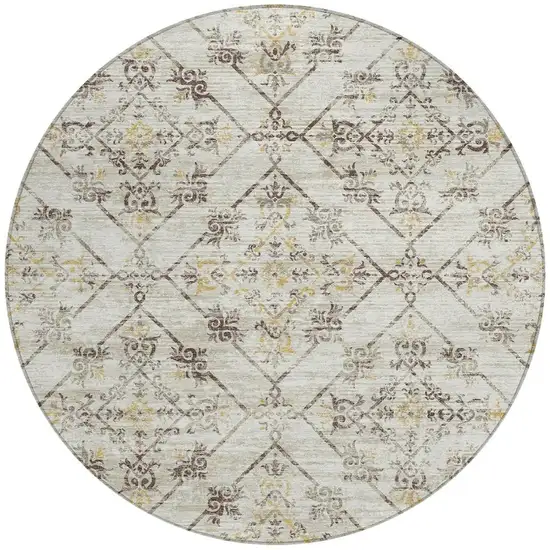 8' Beige And Sky Blue Round Geometric Washable Indoor Outdoor Area Rug Photo 2