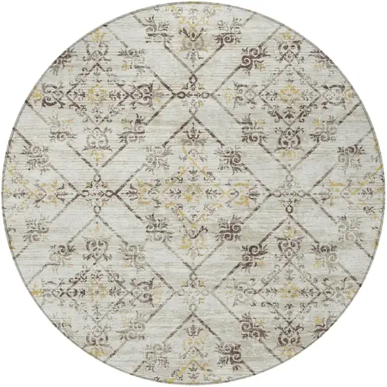 8' Beige And Sky Blue Round Geometric Washable Indoor Outdoor Area Rug Photo 4