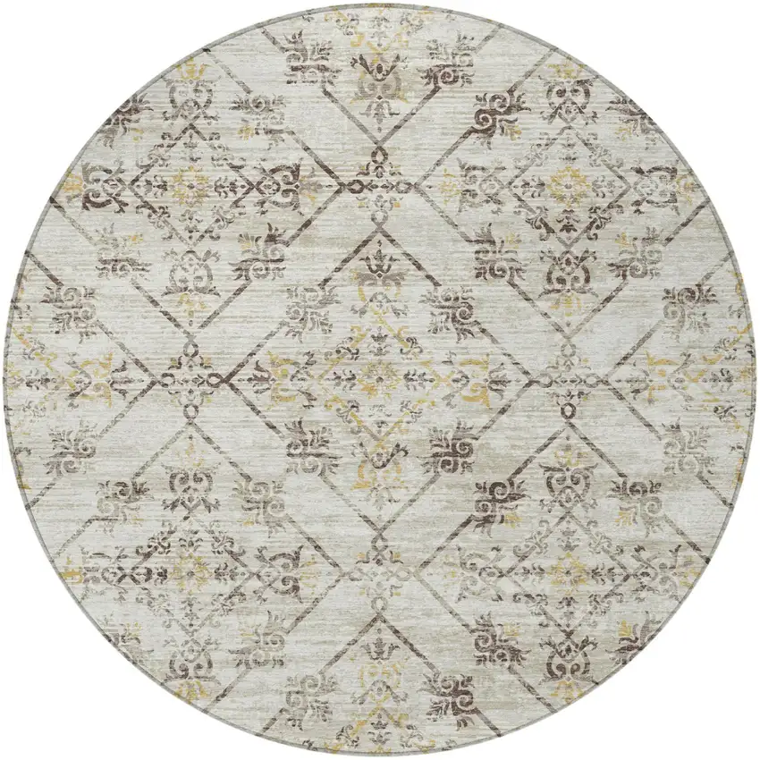 8' Beige And Sky Blue Round Geometric Washable Indoor Outdoor Area Rug Photo 4