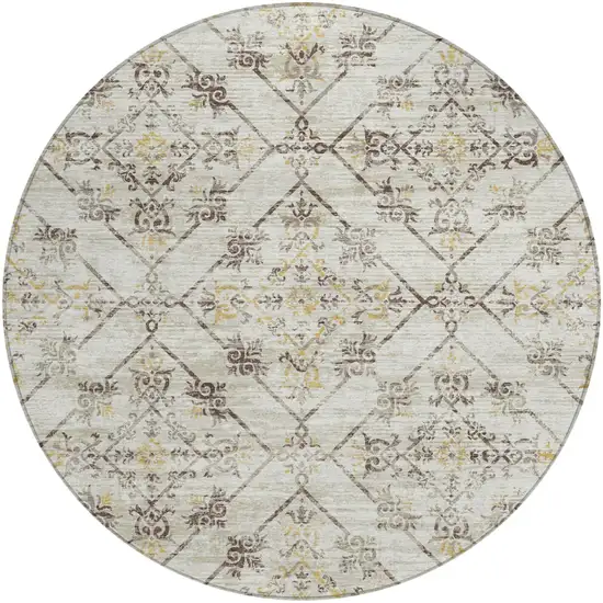 8' Beige And Sky Blue Round Geometric Washable Indoor Outdoor Area Rug Photo 3