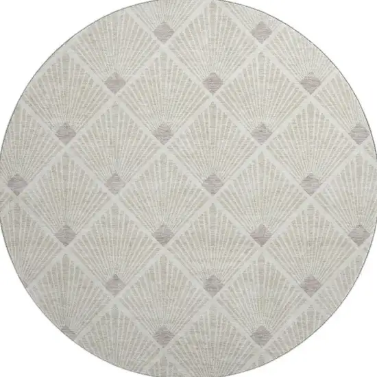 8' Beige And Tan Abstract Geometric Washable Round Rug With UV Protection Photo 3