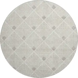 Photo of 8' Beige And Tan Abstract Geometric Washable Round Rug With UV Protection