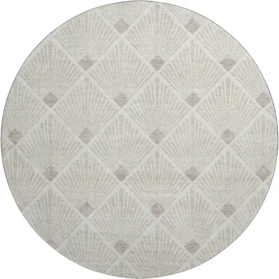 8' Beige And Tan Abstract Geometric Washable Round Rug With UV Protection Photo 1