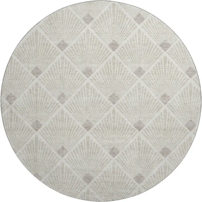 8' Beige And Tan Abstract Geometric Washable Round Rug With UV Protection Photo 1