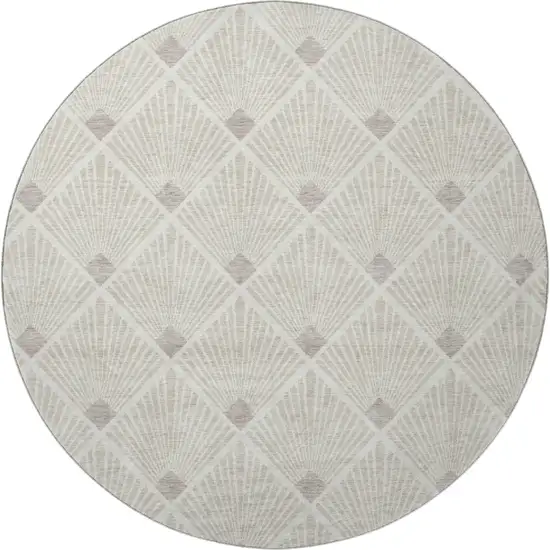 8' Beige And Tan Abstract Geometric Washable Round Rug With UV Protection Photo 4