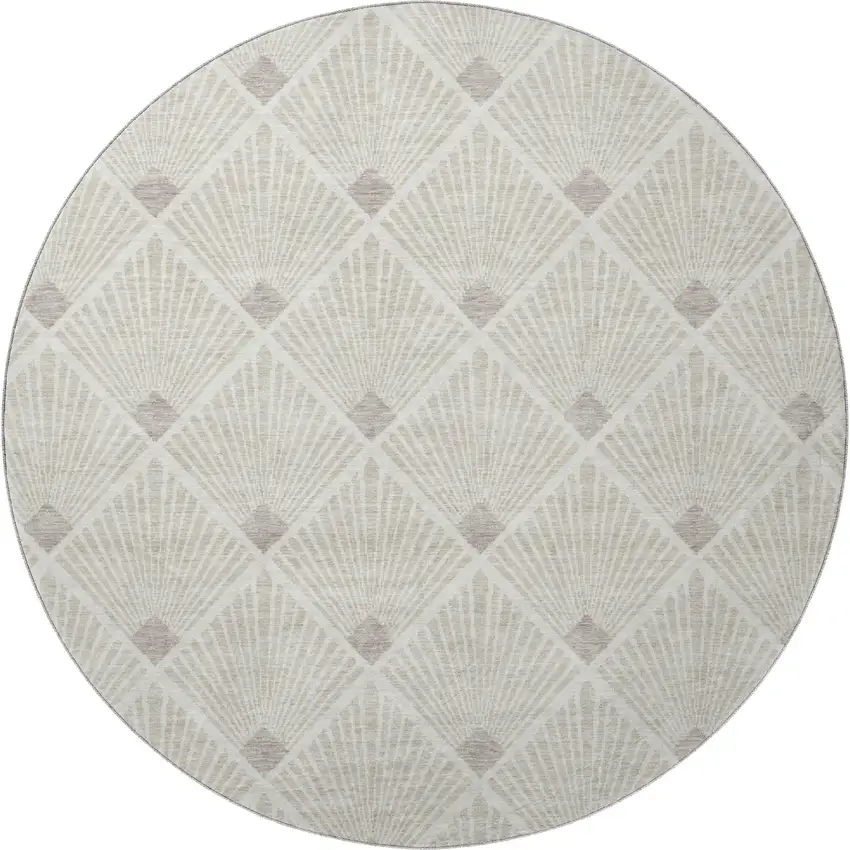 8' Beige And Tan Abstract Geometric Washable Round Rug With UV Protection Photo 4