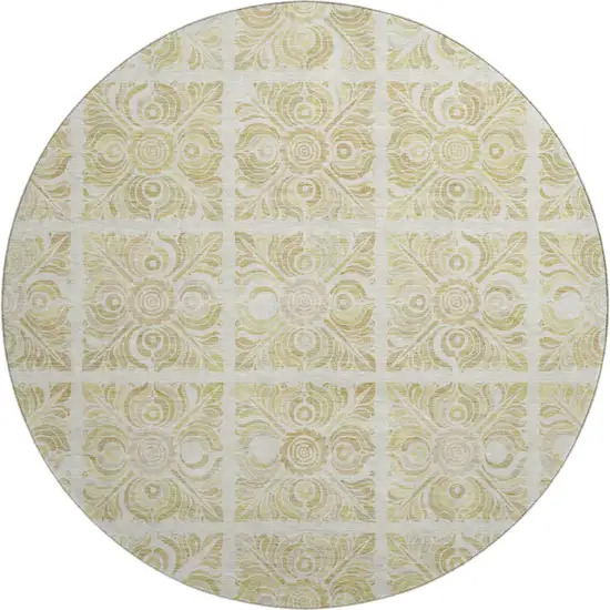 8' Beige And Tan Medallion Washable Round Rug With UV Protection Photo 1
