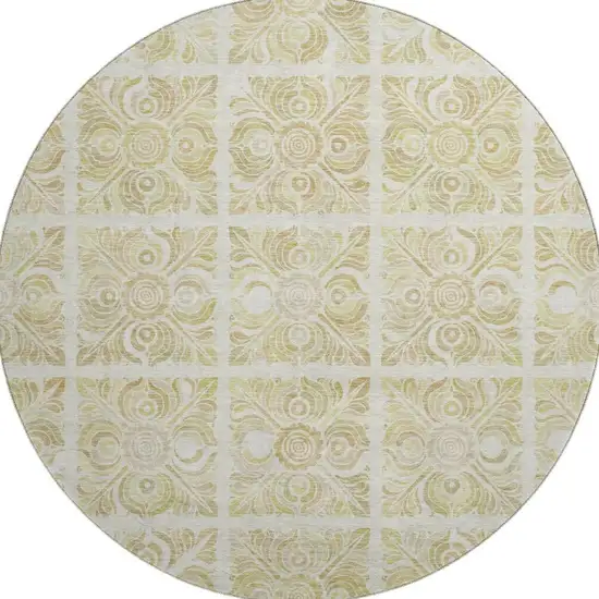 8' Beige And Tan Medallion Washable Round Rug With UV Protection Photo 3