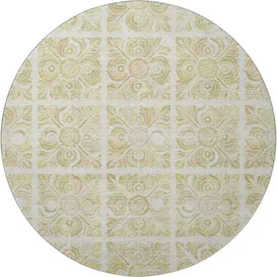 8' Beige And Tan Medallion Washable Round Rug With UV Protection Photo 4
