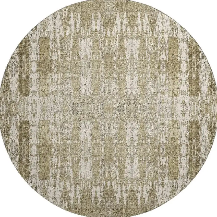 8' Beige And Tan Moroccan Washable Round Rug With UV Protection Photo 4