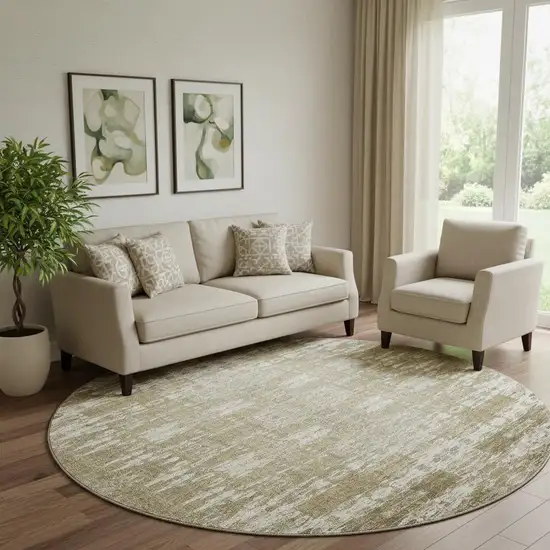 8' Beige And Tan Moroccan Washable Round Rug With UV Protection Photo 1