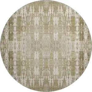 Photo of 8' Beige And Tan Moroccan Washable Round Rug With UV Protection