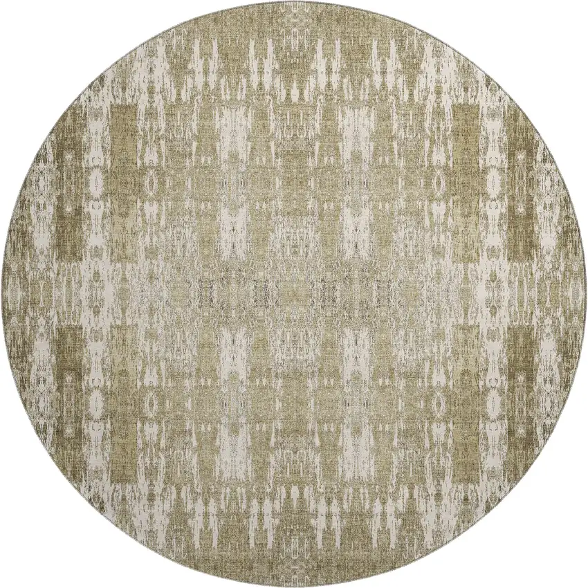 8' Beige And Tan Moroccan Washable Round Rug With UV Protection Photo 1